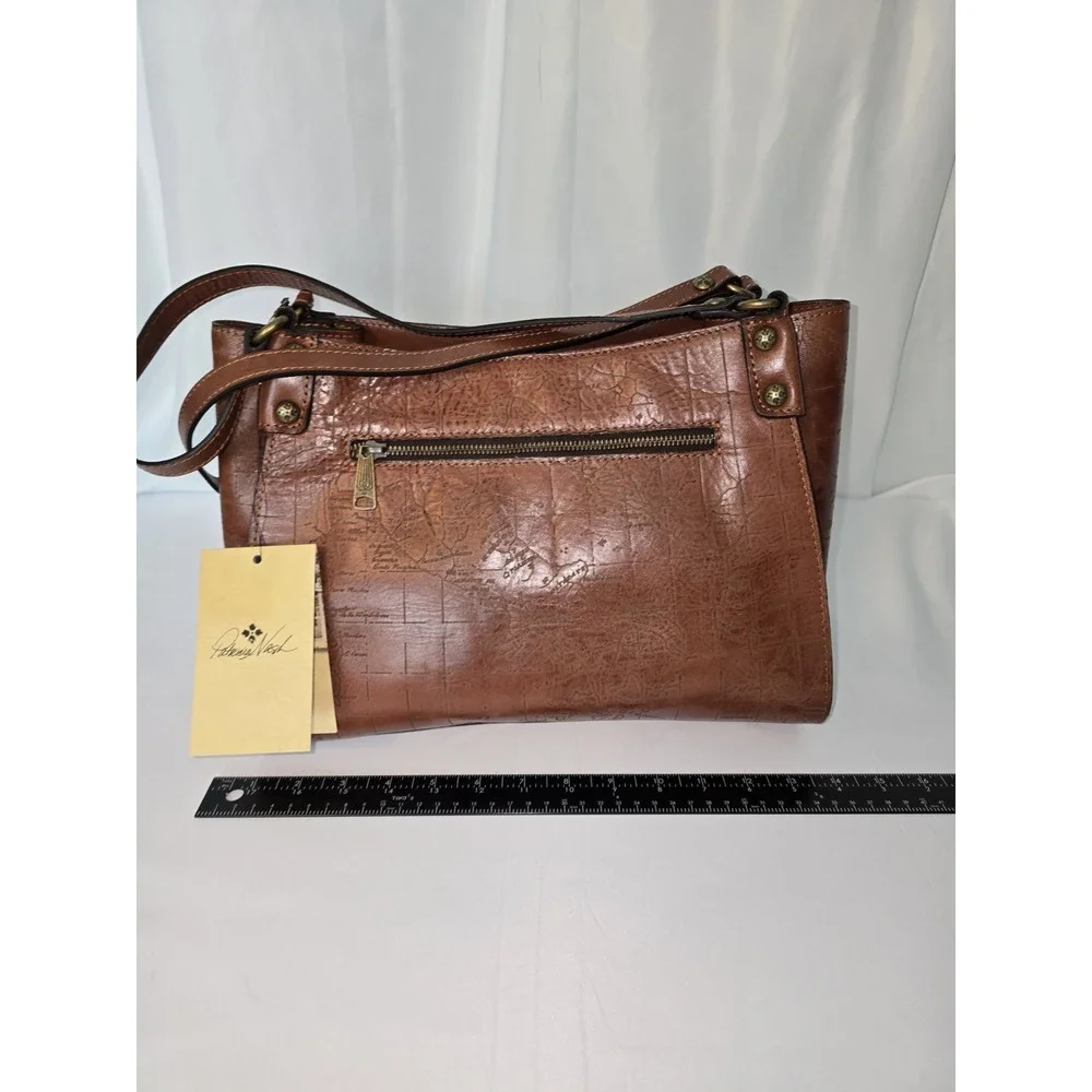 Patricia Nash Brown Leather Romina Vintage Laser Map Shoulder Handbag Purse